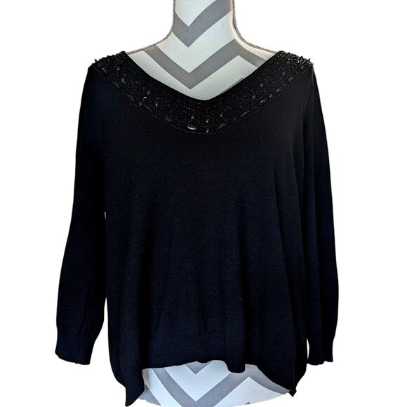 Vintage Judith Hart Woman Silk Blend Beaded Neckline Sweater 1X (XL) - Picture 1 of 8